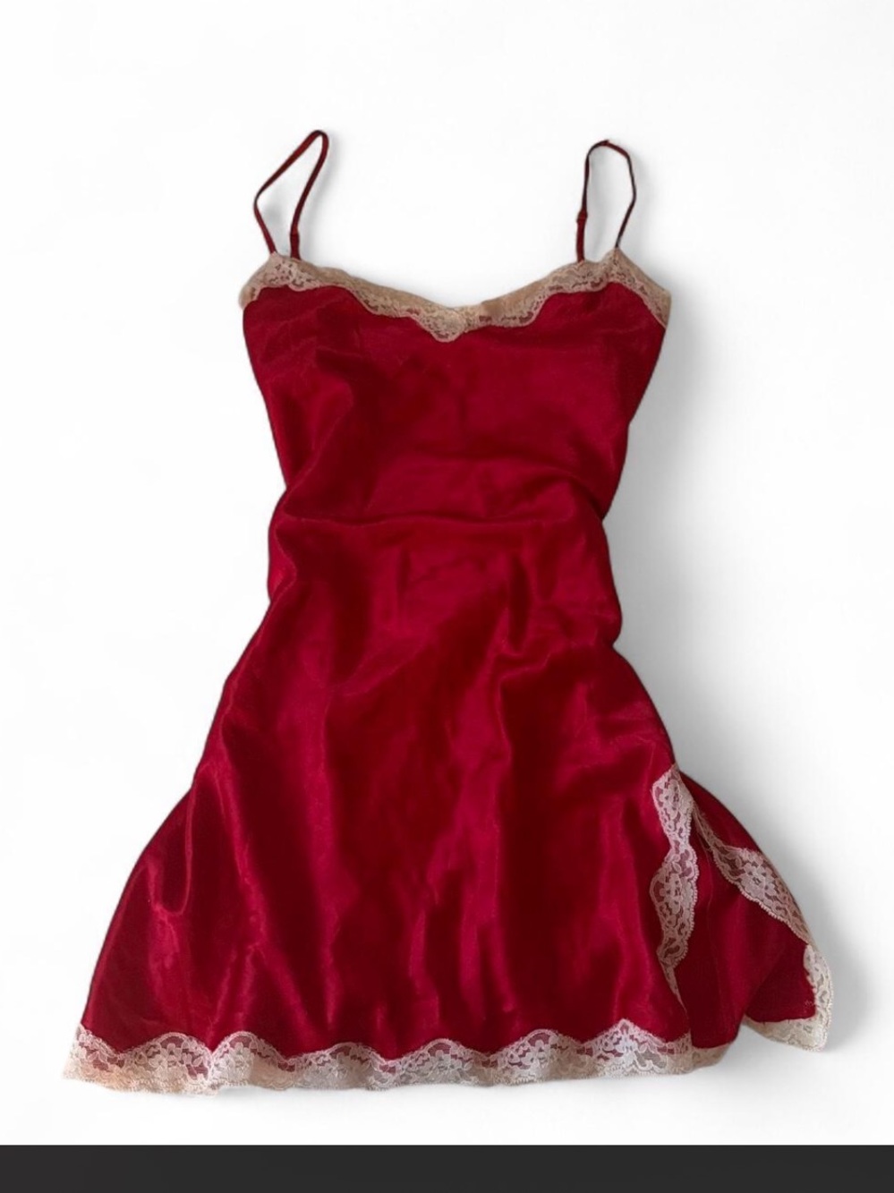 Victoria's Secret Red Slip with Cream Lace Trim